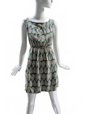 Paper Plane London Green & Cream Leaf Print Sleeveless Mini Dress  Small/Med